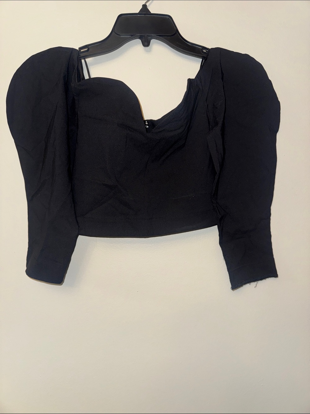 Zara Black Puff-Sleeve Cropped Top - Women Small